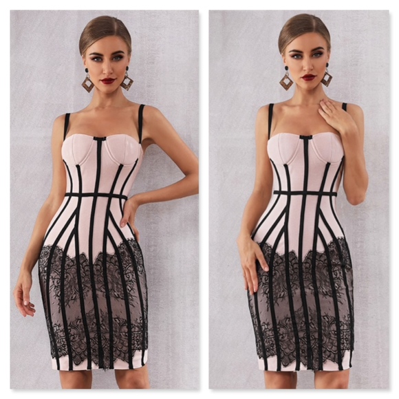 🎥 Bandage Style Lace Detail Nude Dress - Picture 4 of 16